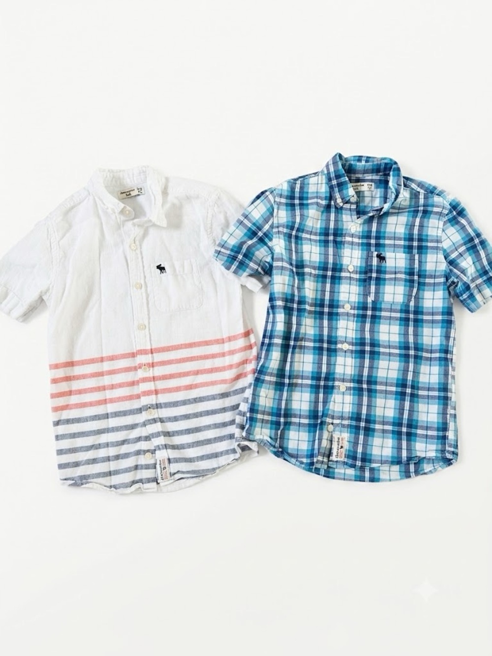 Boys Abercrombie Kids Short sleeve plaid button up and Linen button up shirts